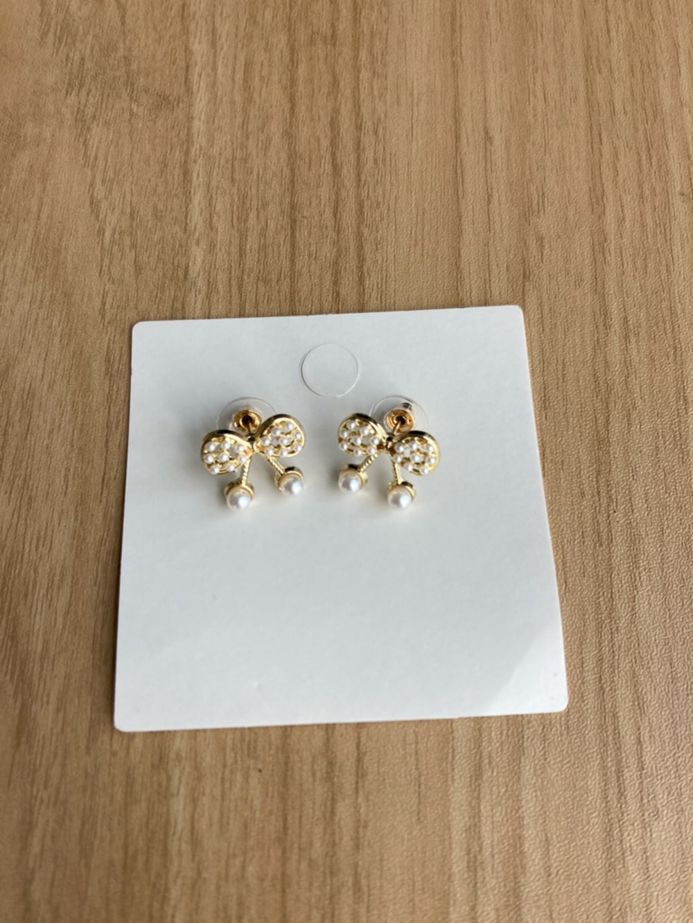 Gold Bow Pearl Dangle Stud Earrings